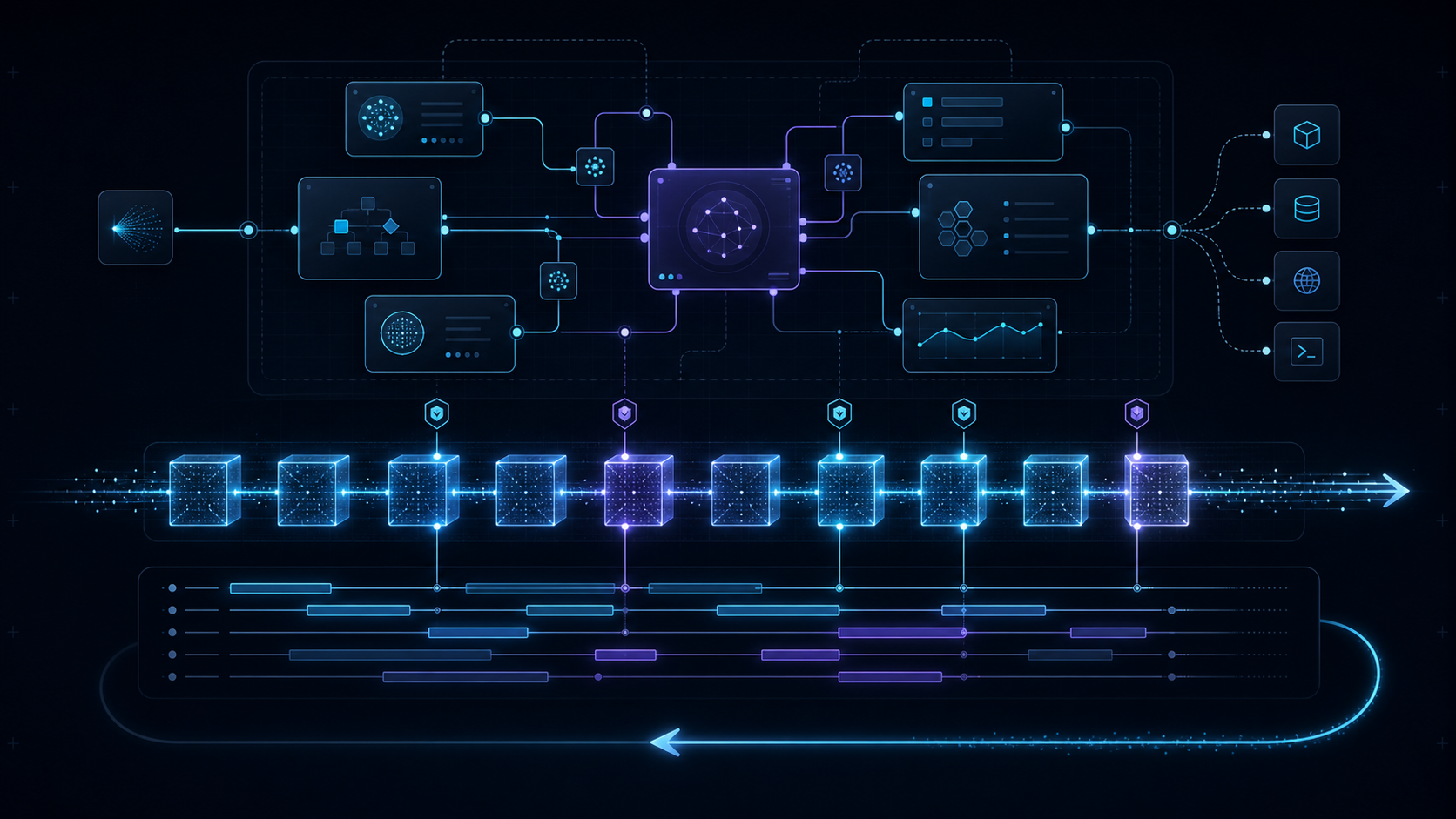 Original Sieon Labs generated hero image showing an agent runtime connected to an append-only event ledger and trace spans.